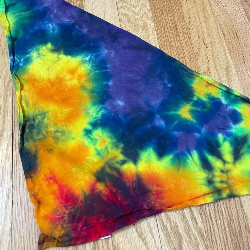 Hand tie dyed rainbow galaxy pride triangle bandanna